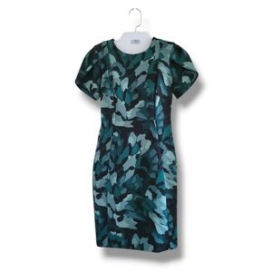 Calvin Klein | Elegant Green/Black Abstract Floral Tulip Sleeve Dress (SIZE 6P)